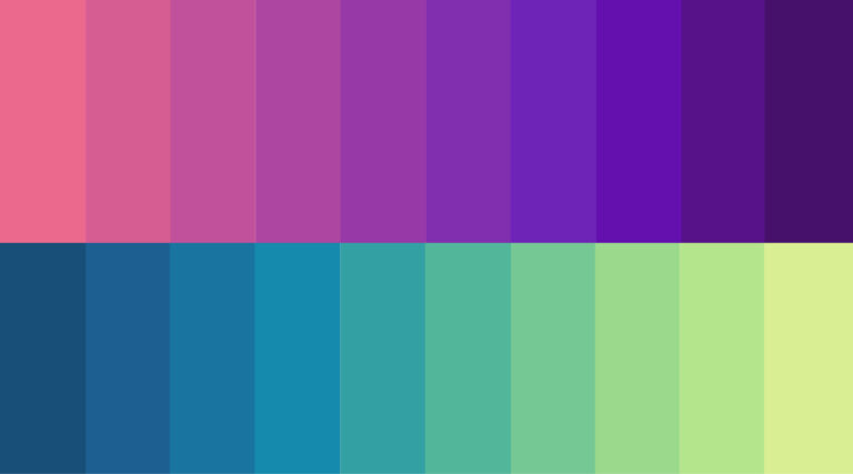 Two gradients one from pink to purple and one from teal to lime